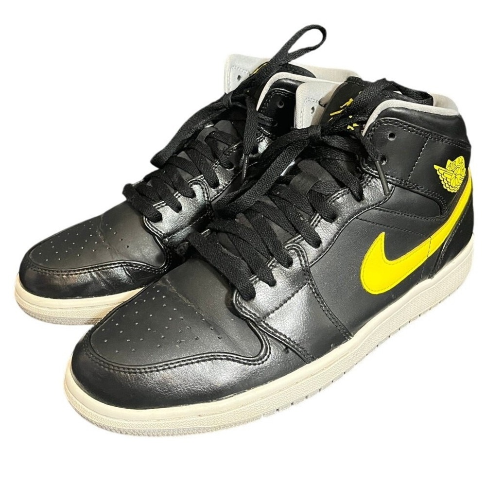 Jordan Air Jordan 1 Mid Mens 10.5 Black Yellow‎ 554724-070 Leather Sneakers